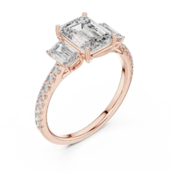 Emerald-Cut Dual Stone Ring with Diamond Halo Accents