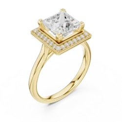 Princess Cut Halo Ring with Round Accent Diamonds
