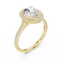 Oval Halo Diamond Ring with Pave Set Band