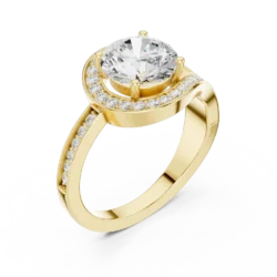 Elegant Solitaire Halo Ring with Side Pave Diamonds