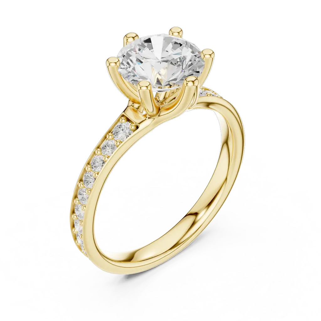 Round Solitaire Ring with Accented Diamond Band