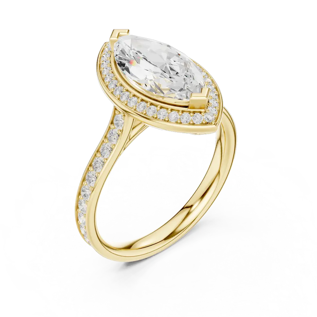 Marquise Halo Diamond Ring with Elegant Side Accents