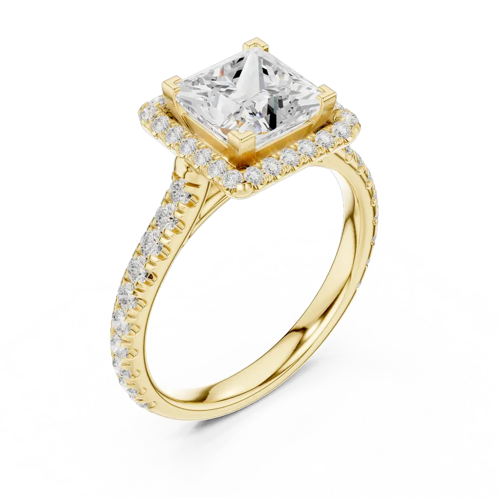 92@Y-#viwe2_result Princess-Cut Center Diamond Ring with Round Accent Stones