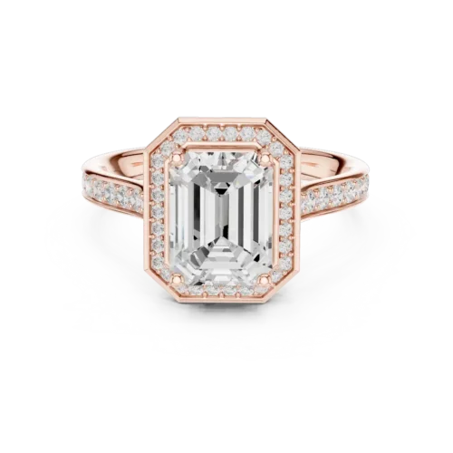 Emerald-Cut Center Diamond Ring with Pave-Set