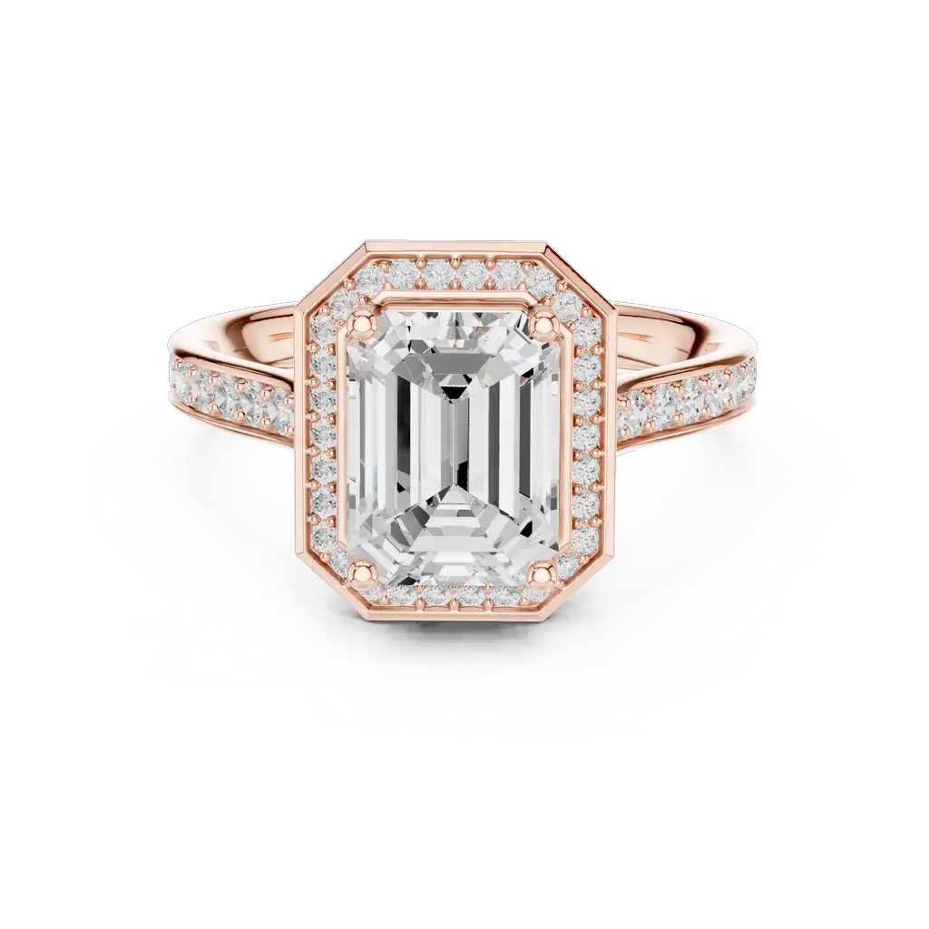 Emerald-Cut Center Diamond Ring with Pave-Set
