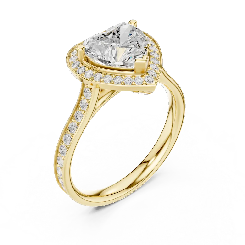 Heart-Shaped Center Diamond Ring with Triple Row Accents
