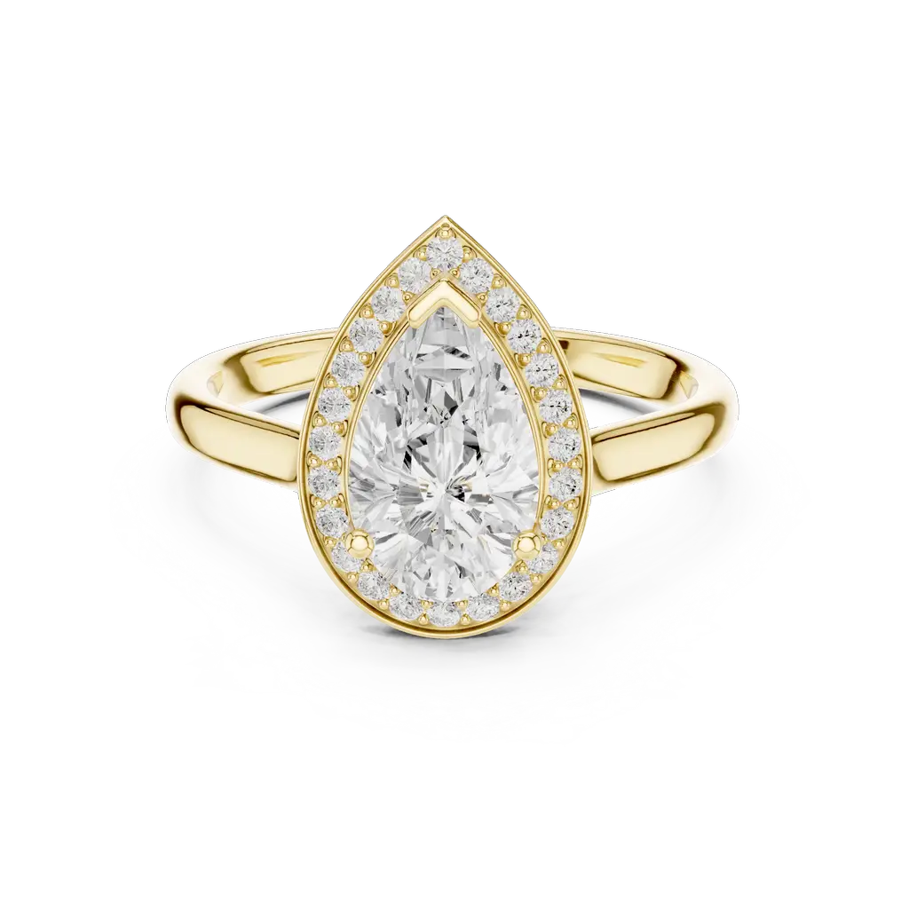 Pear-Shaped Center Diamond Ring with Halo Accent