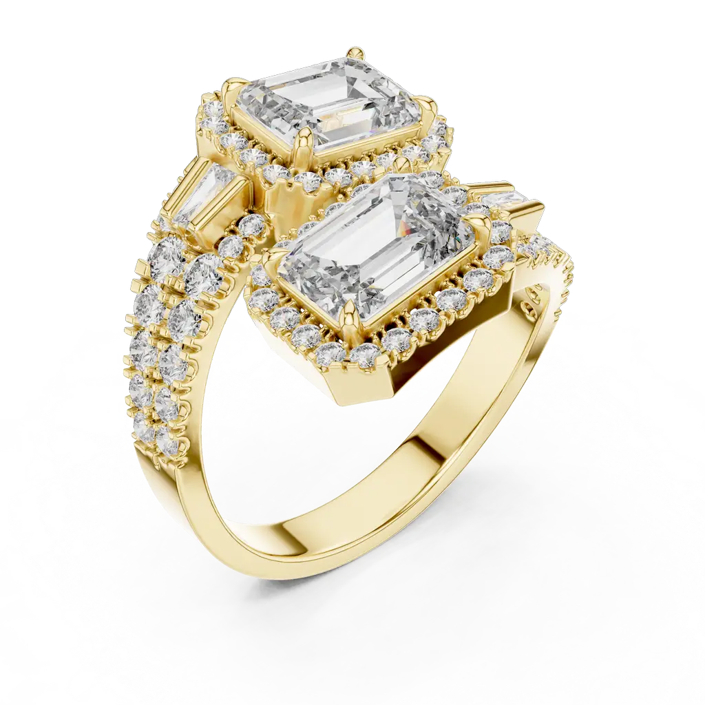 DDLR-014@Y-#viwe2_result Elegant Emerald-Cut Dual Stone Ring with Diamond Accents