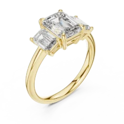 Emerald Cut Diamond Ring with Double Side Accents