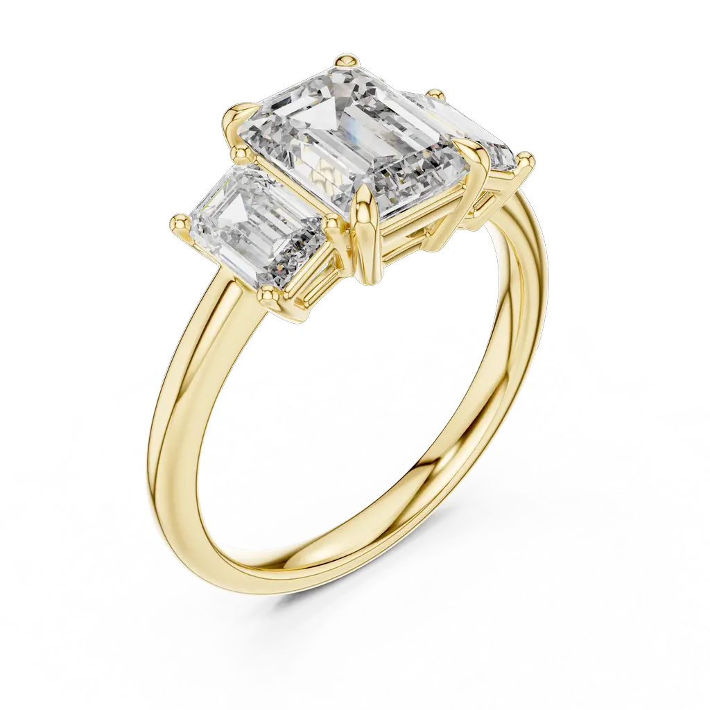 Emerald Cut Diamond Ring with Double Side Accents