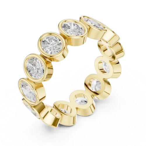 Oval Diamond Collet Set Ring in Bold Band