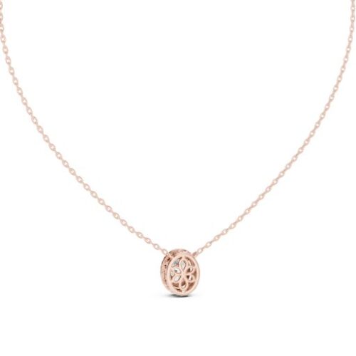 Oval-Cut Blue Pendant with Diamond Halo- Gold, Rose Gold And Silver