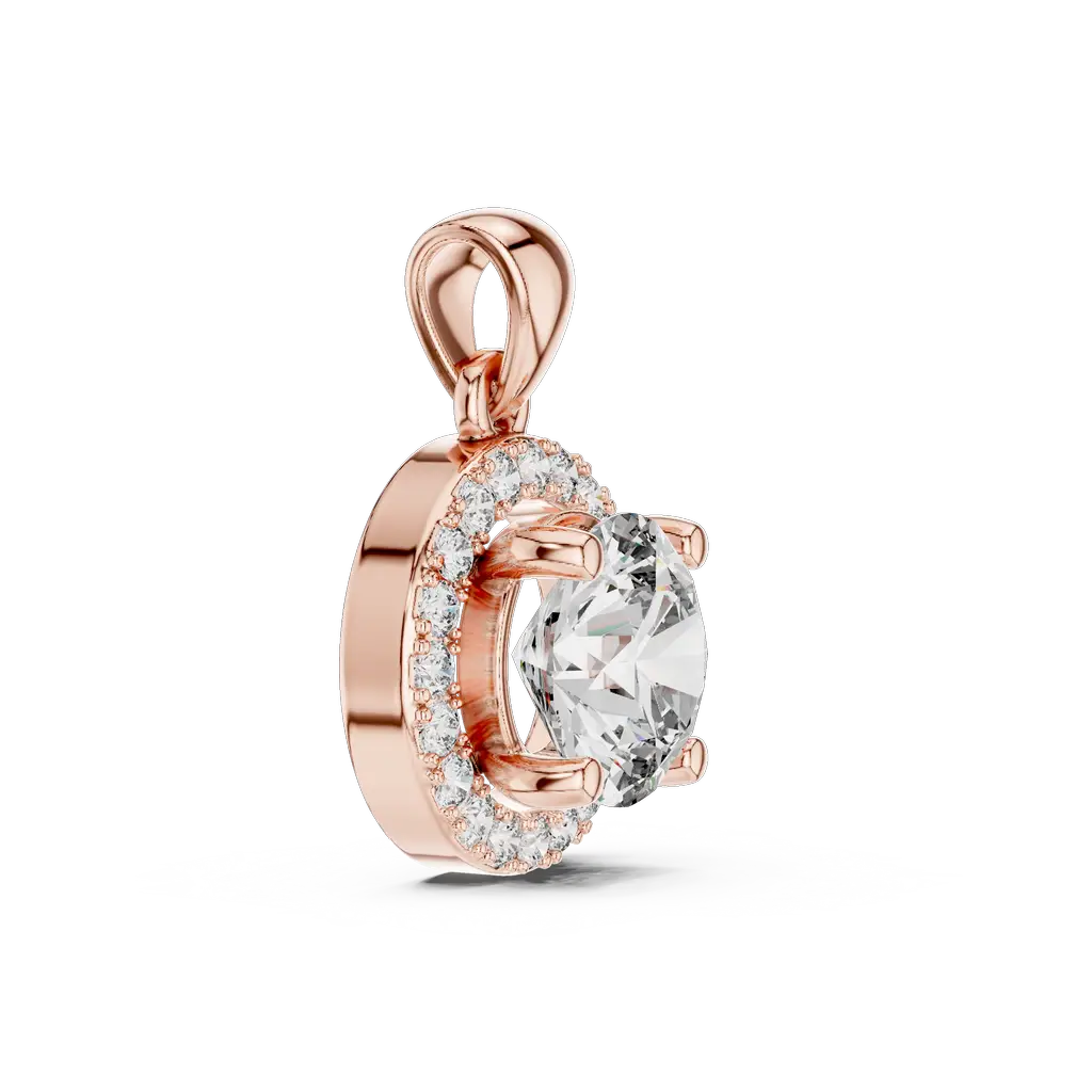 Halo Diamond Pendant with Solitaire Center rose gold