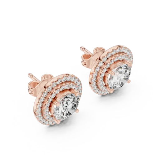 Classic Round Halo Stud Earrings with Center Stone