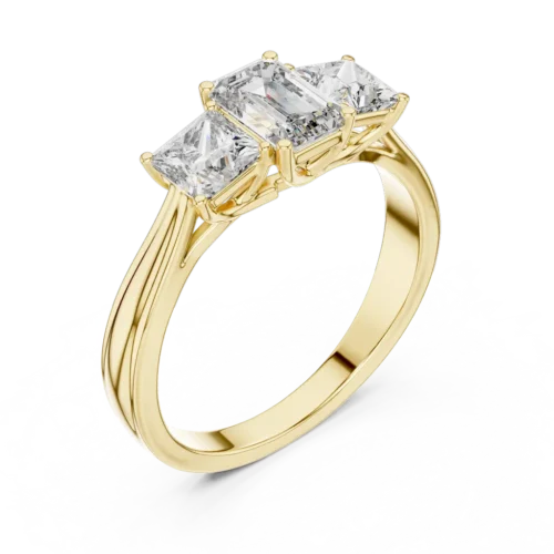 Three-Stone Princess & Emerald Diamond Ring